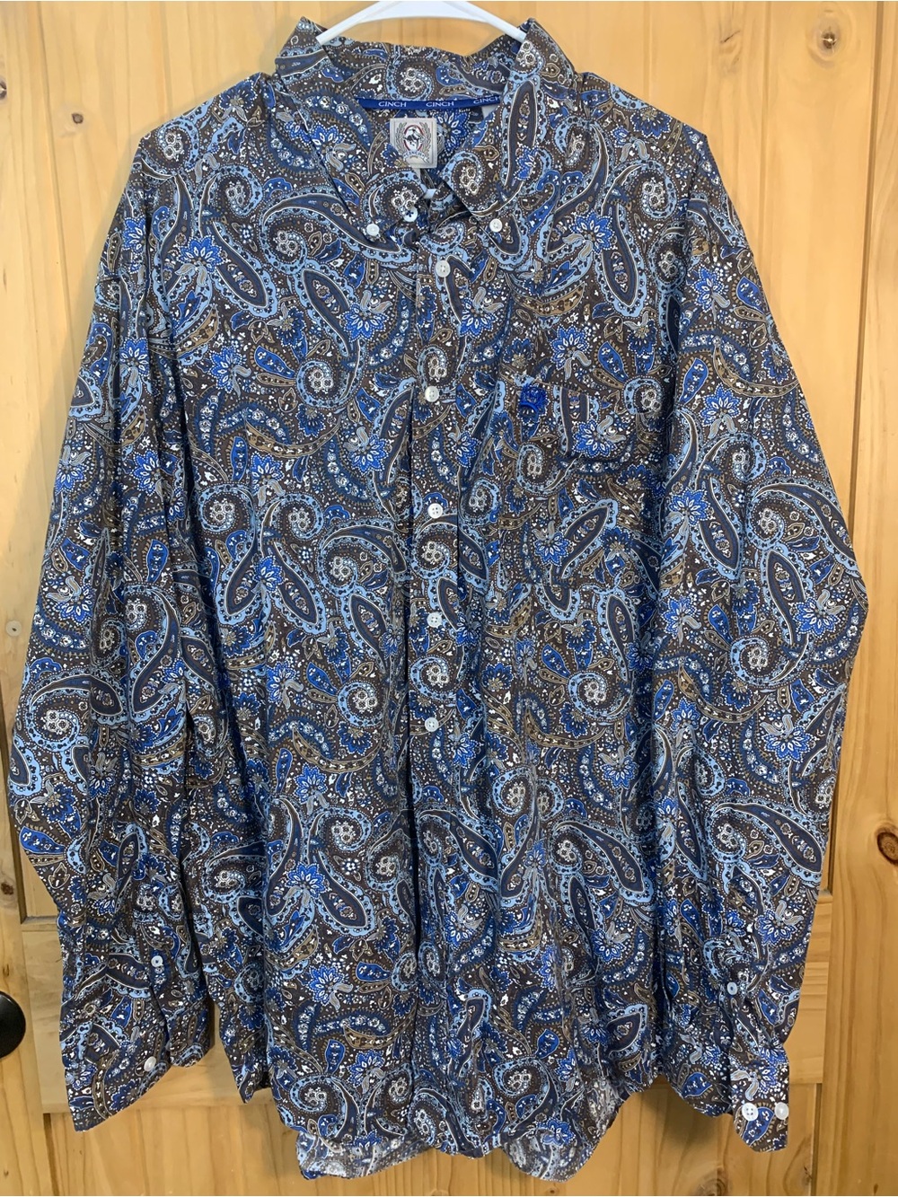 Cinch Men's Blue and Brown Paisley Button-Down Western Rodeo Country Shirt